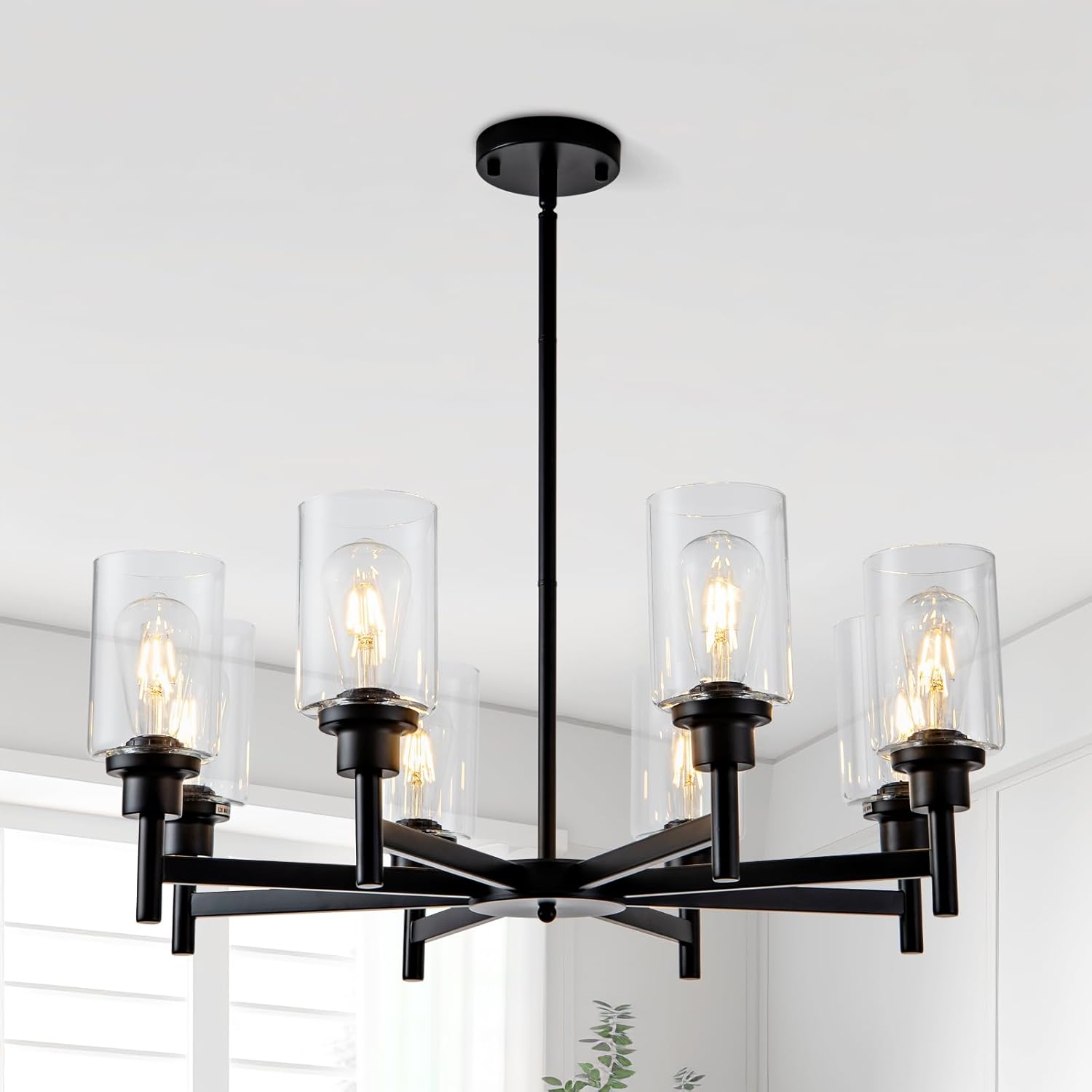 Farmhouse Black Chandelier — 8-Light — Black