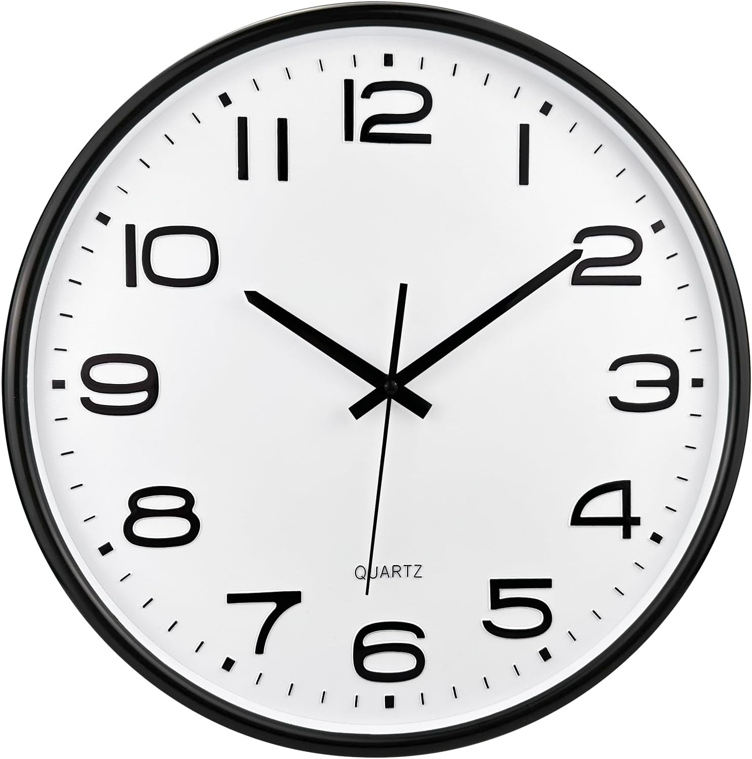 Battery Operated Modern Black Wall Clock — 13" — White
