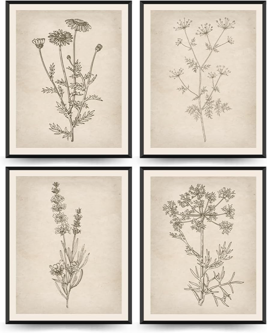 Unframed Farmhouse Black Wall Art — 10" — Flower - Vintage