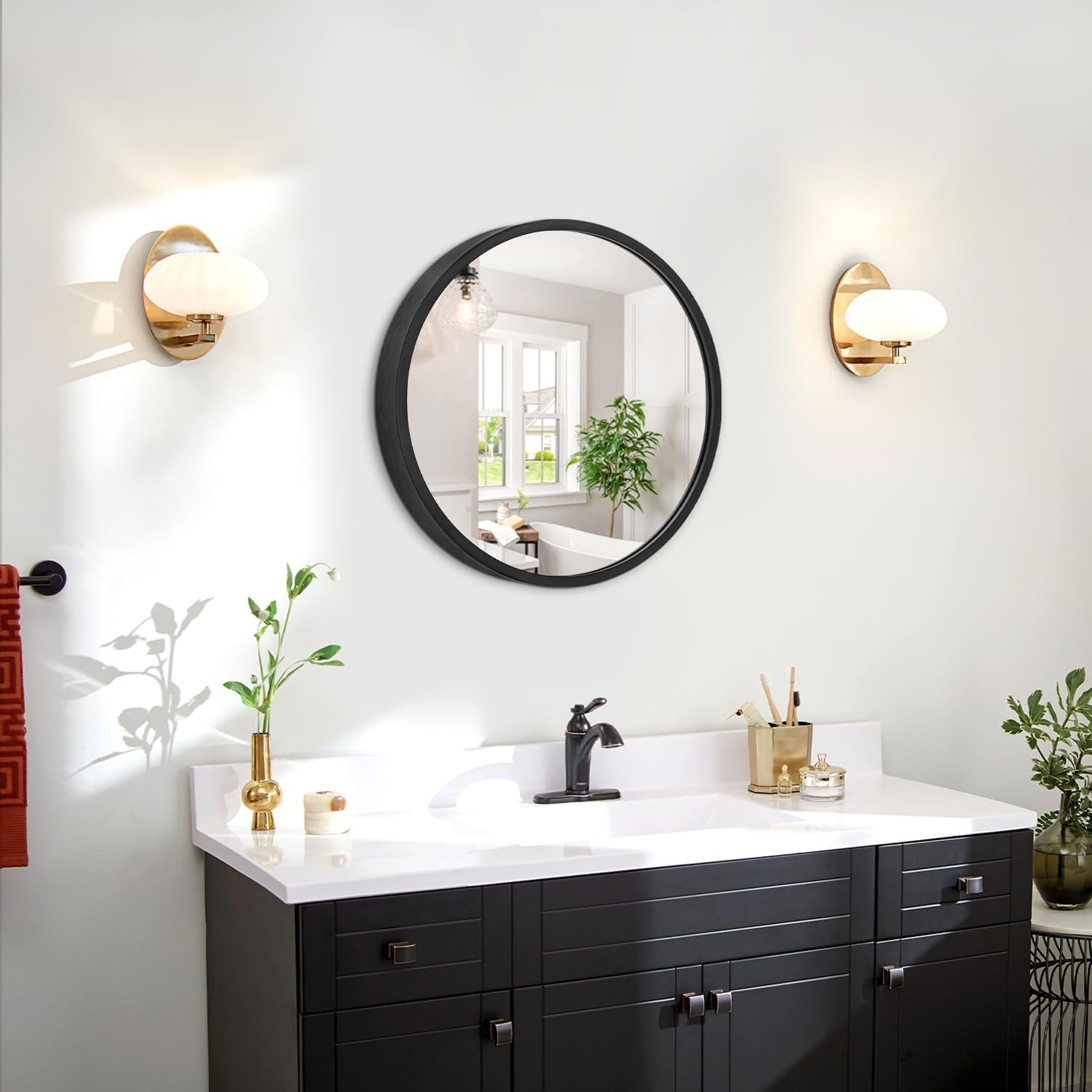 Round Black Wall Mirror — 12" - View 3