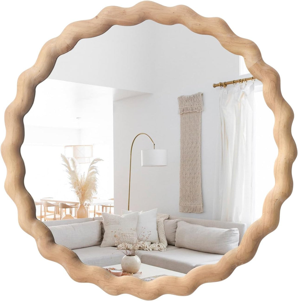 Round Farmhouse Brown Wall Mirror — 24" — Light Brown