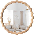 Round Farmhouse Brown Wall Mirror — 24" — Light Brown