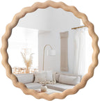 Round Farmhouse Brown Wall Mirror — 24" — Light Brown