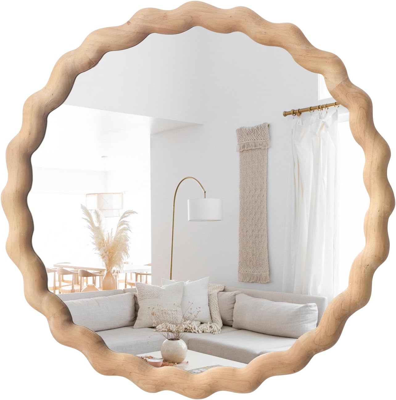 Round Farmhouse Brown Wall Mirror — 24" — Light Brown