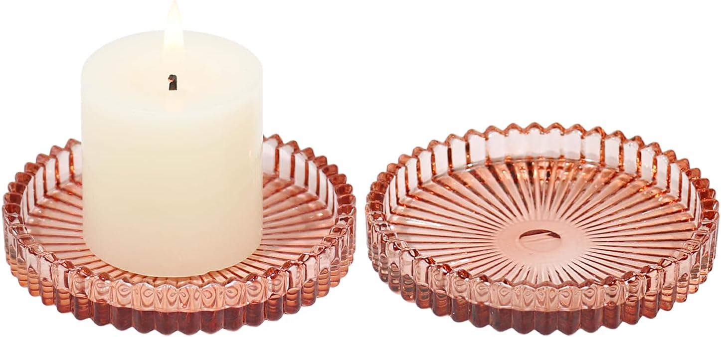Round Blue Pillar Candle — 8" — Reddish Brown