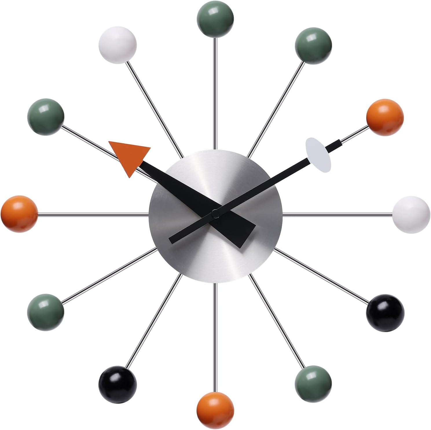 Mid-Century Wood Wall Clock — 18" — 13 Inch Multicolor Ball