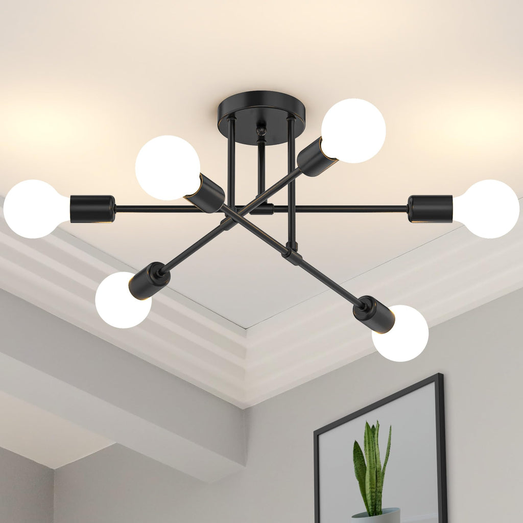 Mid-Century Black Chandelier — 6-Light