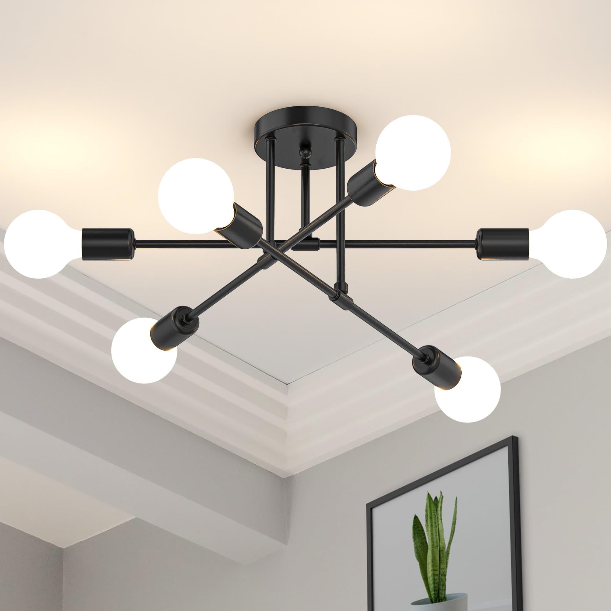 Mid-Century Black Chandelier — 6-Light