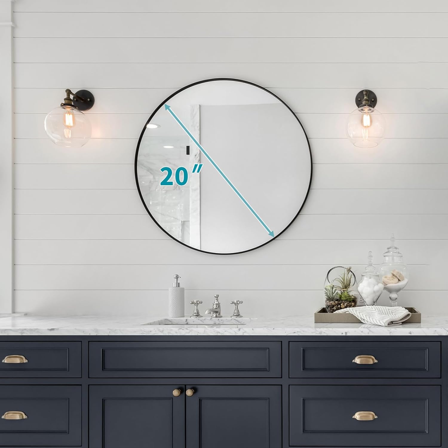 Framed Beige Round Mirror — 20" - View 6