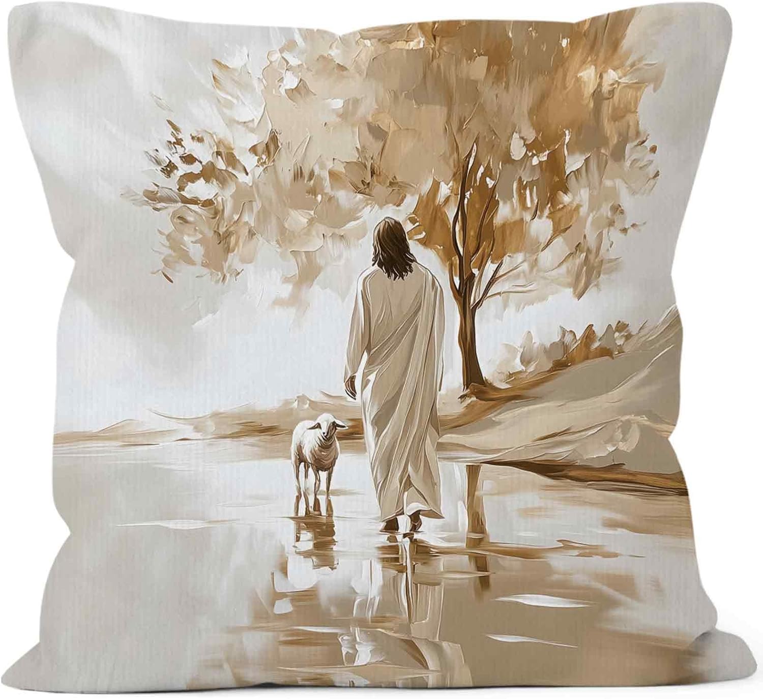 Boho Brown Throw Pillow Cover — 18x18 — Jesus-b