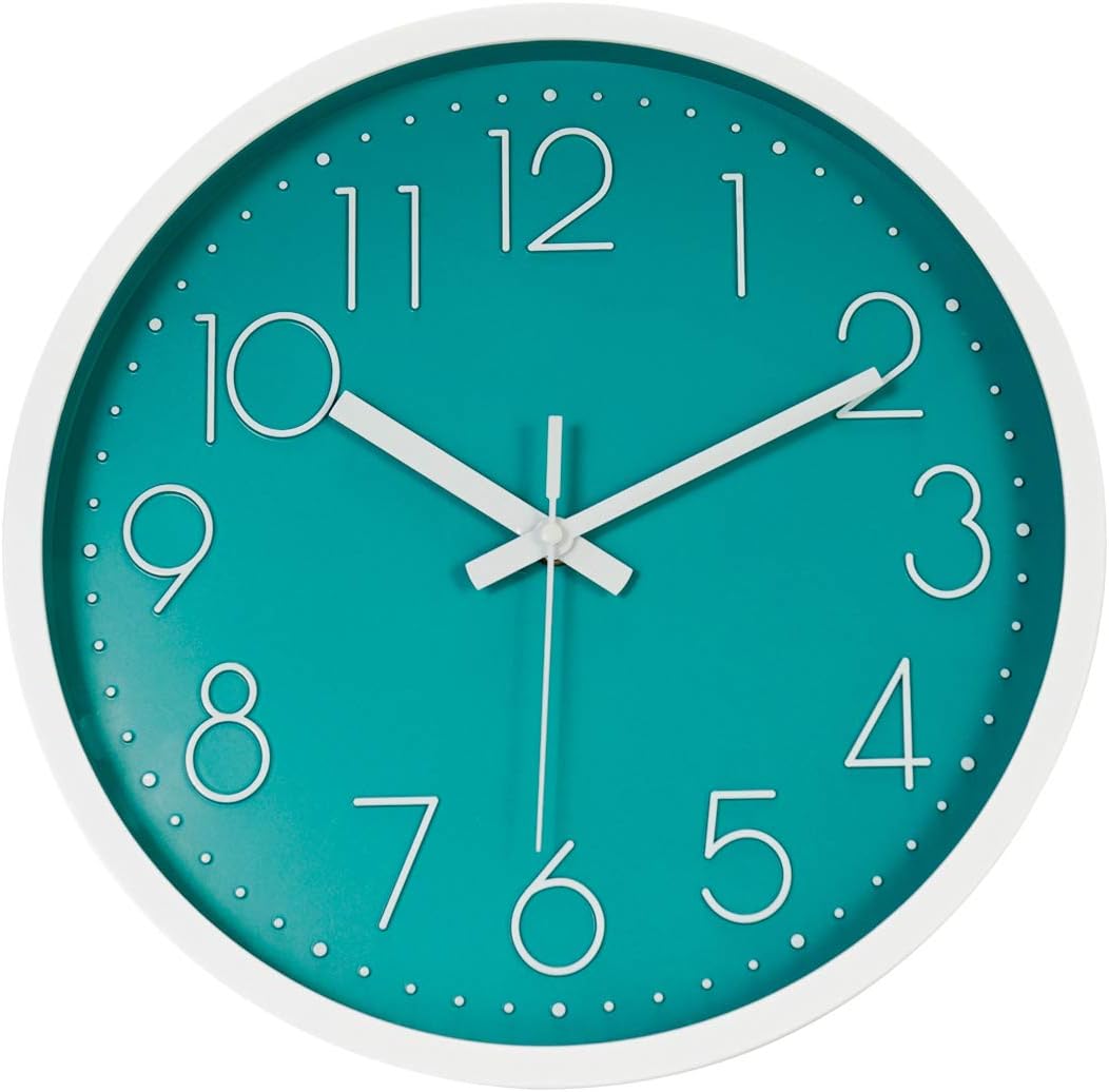 Round Modern Gold Wall Clock — 12" — Teal Green