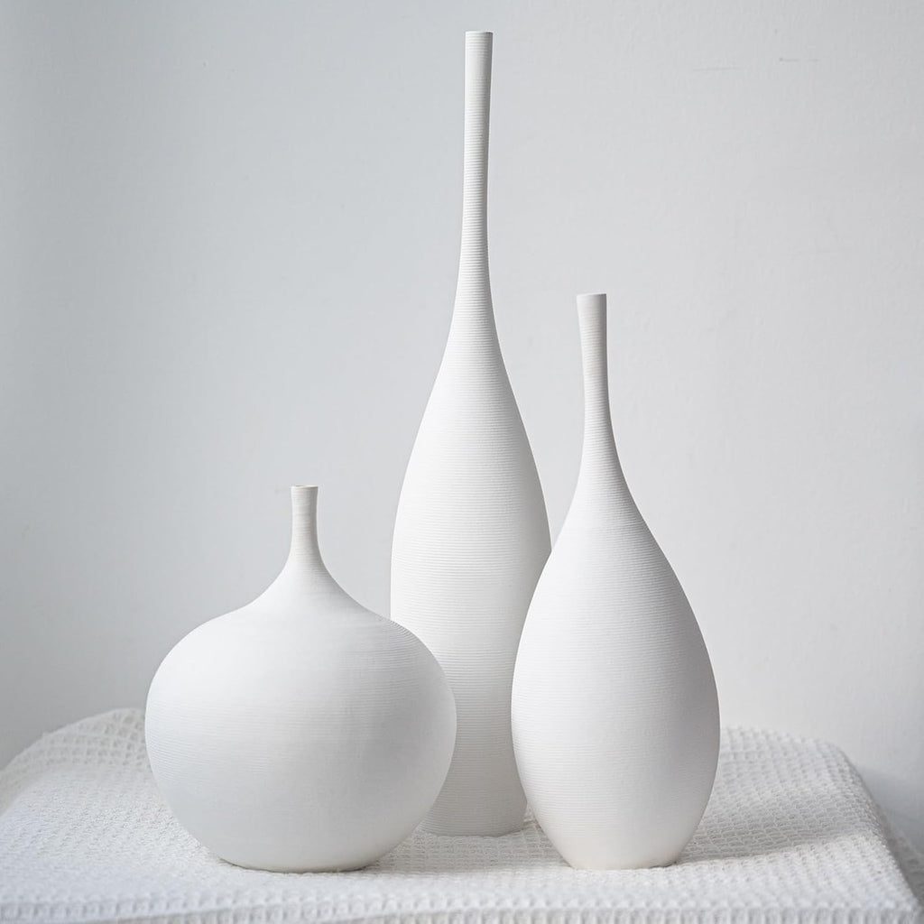 Boho Black Flower Vase — Set of 3 — White