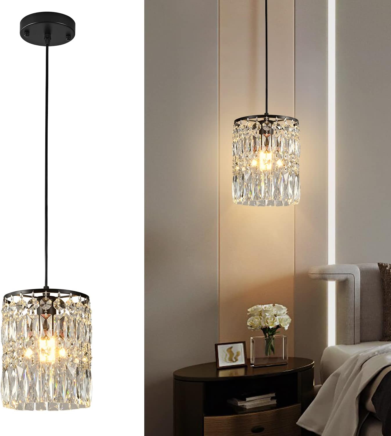Adjustable Luxe Glass Chandelier — 1-PACK BLACK
