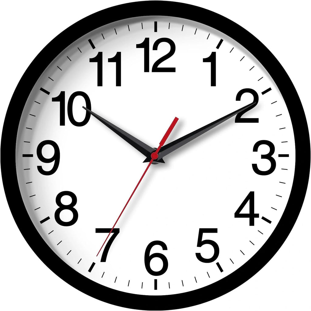 Battery Operated Modern Black Wall Clock — 8"