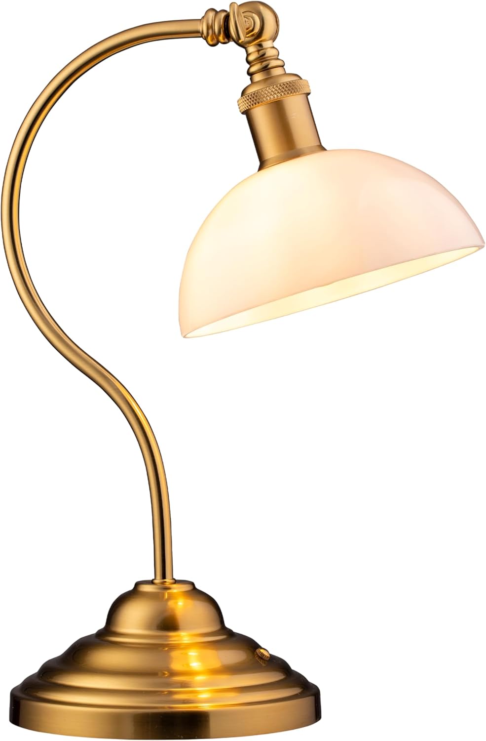 Cordless Gold Table Lamp — Antique Brass-White Glass