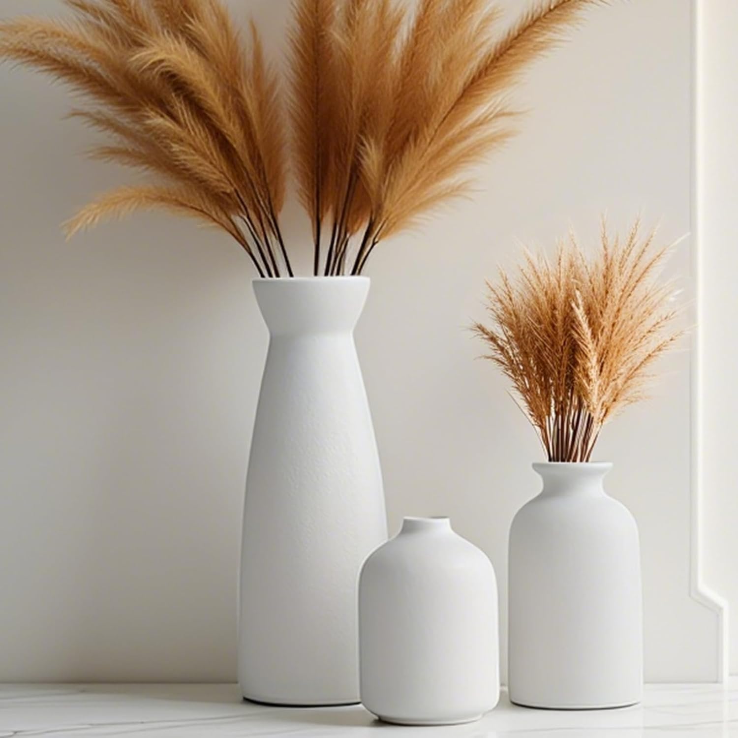 Boho Brown Vase Set — Set of 3 — White
