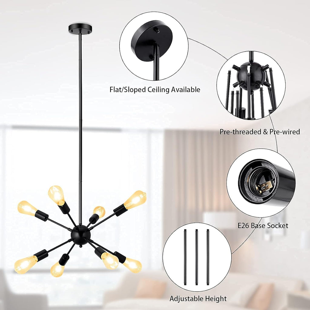 Adjustable Modern Black Chandelier - View 3