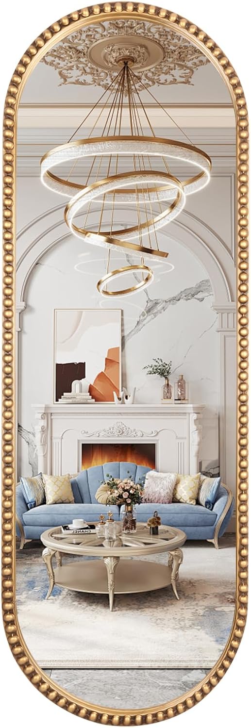 Antique Farmhouse Beige Wall Mirror — 30" — 53"L x 20"W