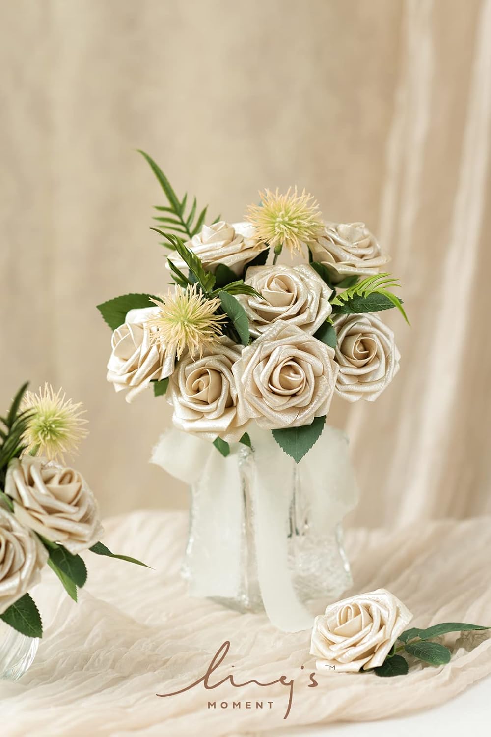 Luxe Beige Artificial Flowers — 3" - View 2