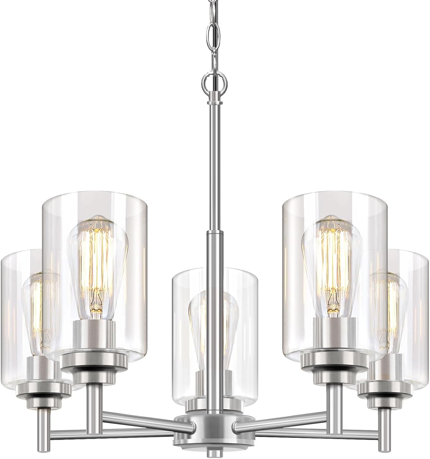 Adjustable Farmhouse Black Chandelier — 5-Light — Brushed Nickel
