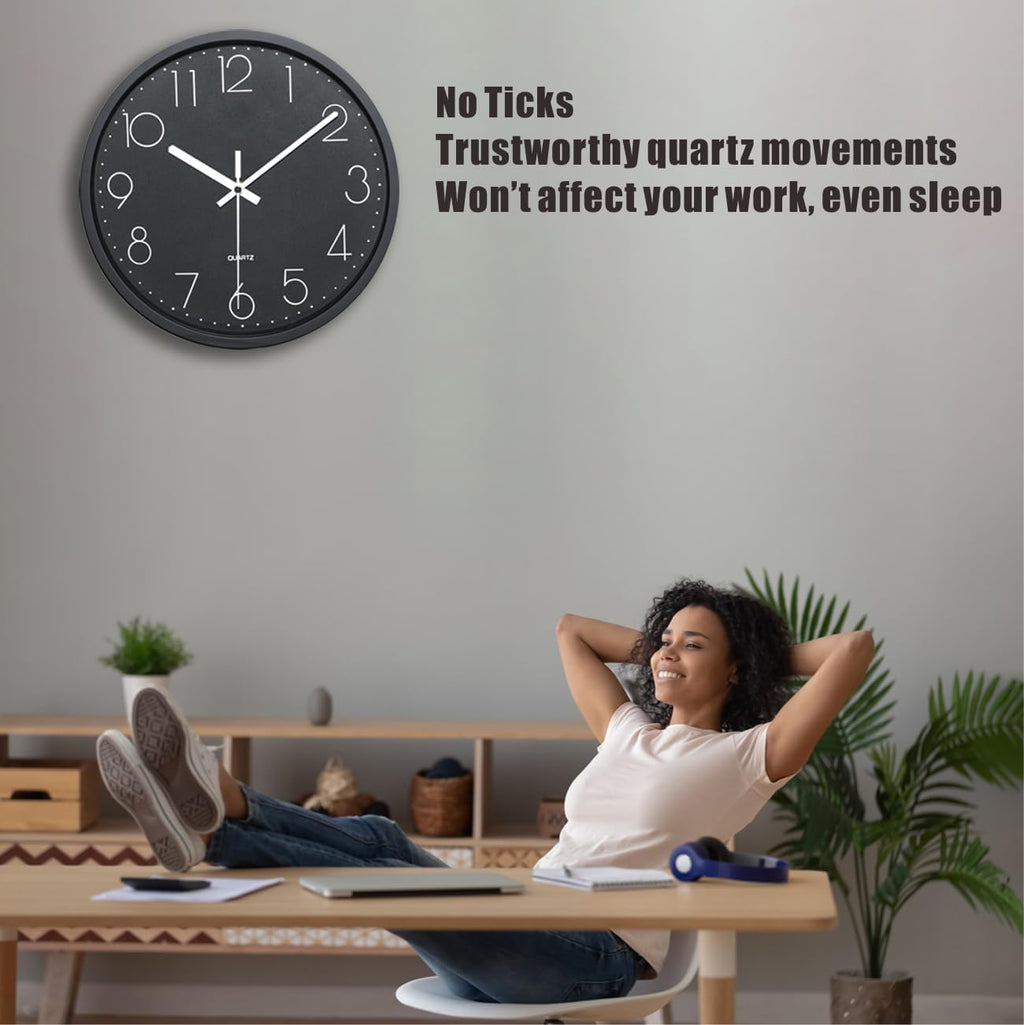 Battery Operated Black Wall Clock — 12" - View 3