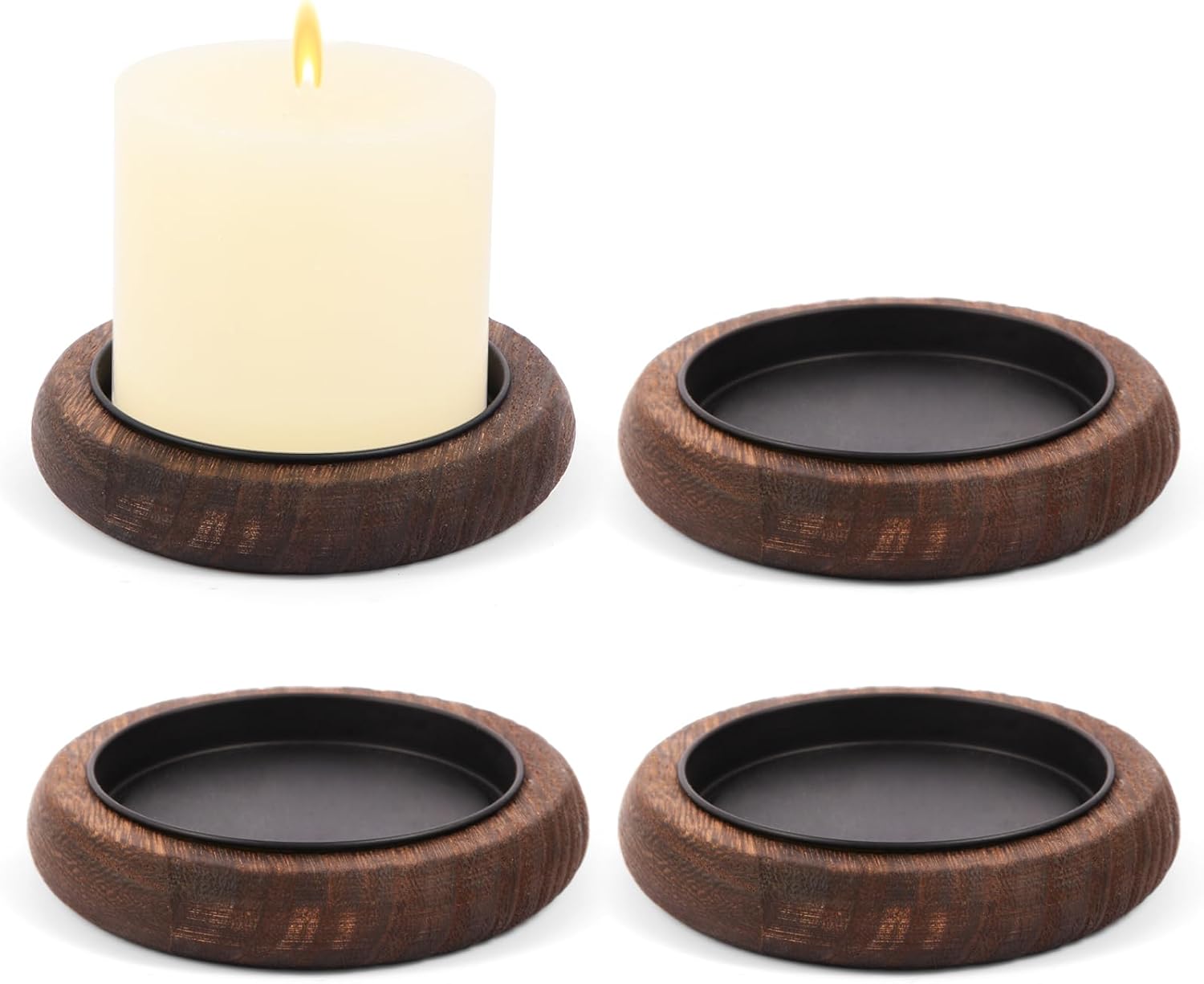 Round Farmhouse Brown Pillar Candle — Brown*4