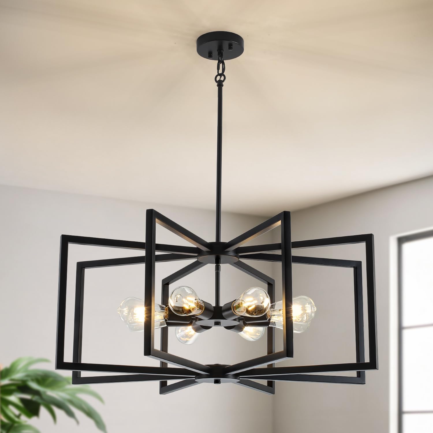 Adjustable Farmhouse Black Chandelier — 6-Light — Black-E26