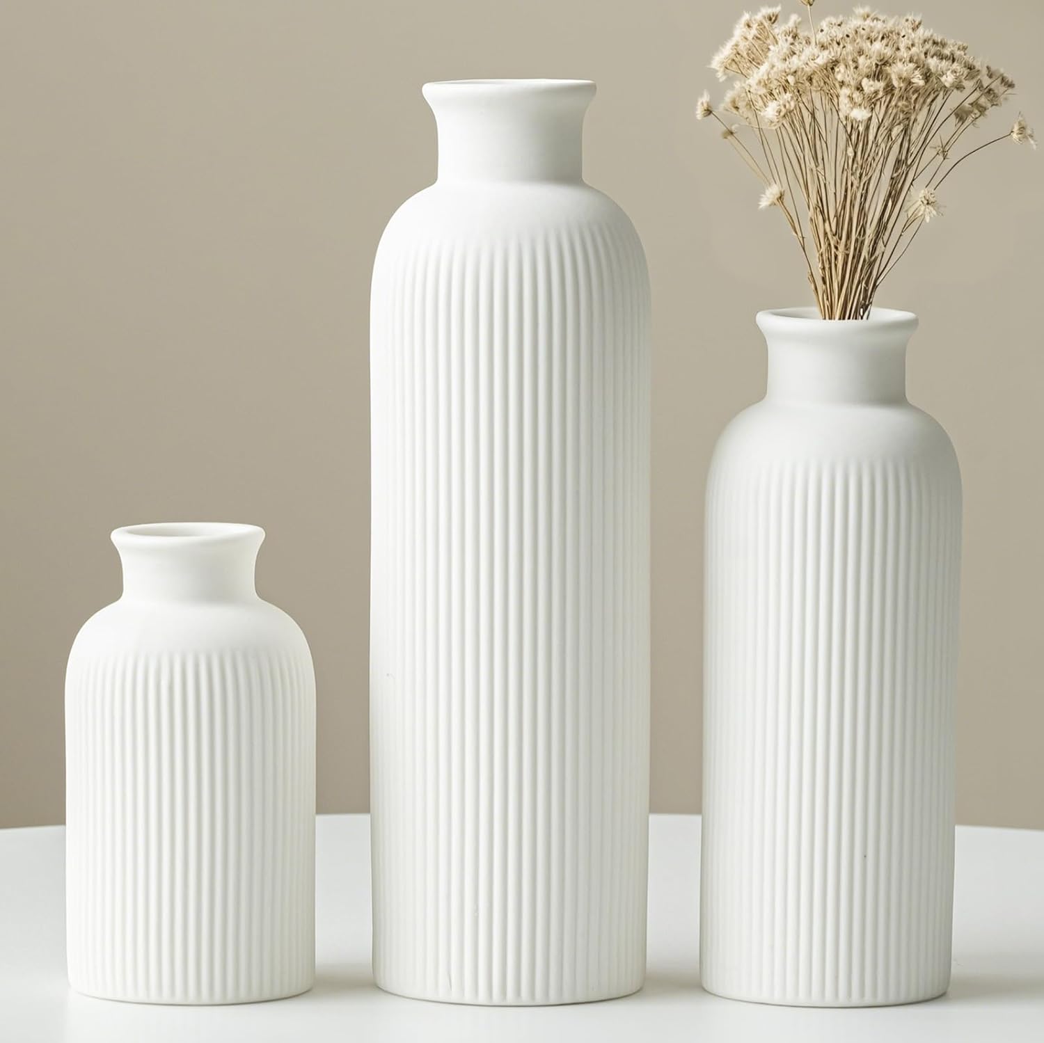 Modern Beige Decorative Vase — Standard White