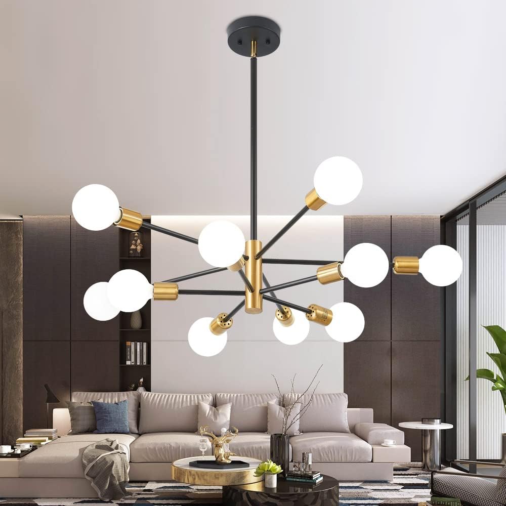 Farmhouse Black Chandelier — 6-Light — Black Gold