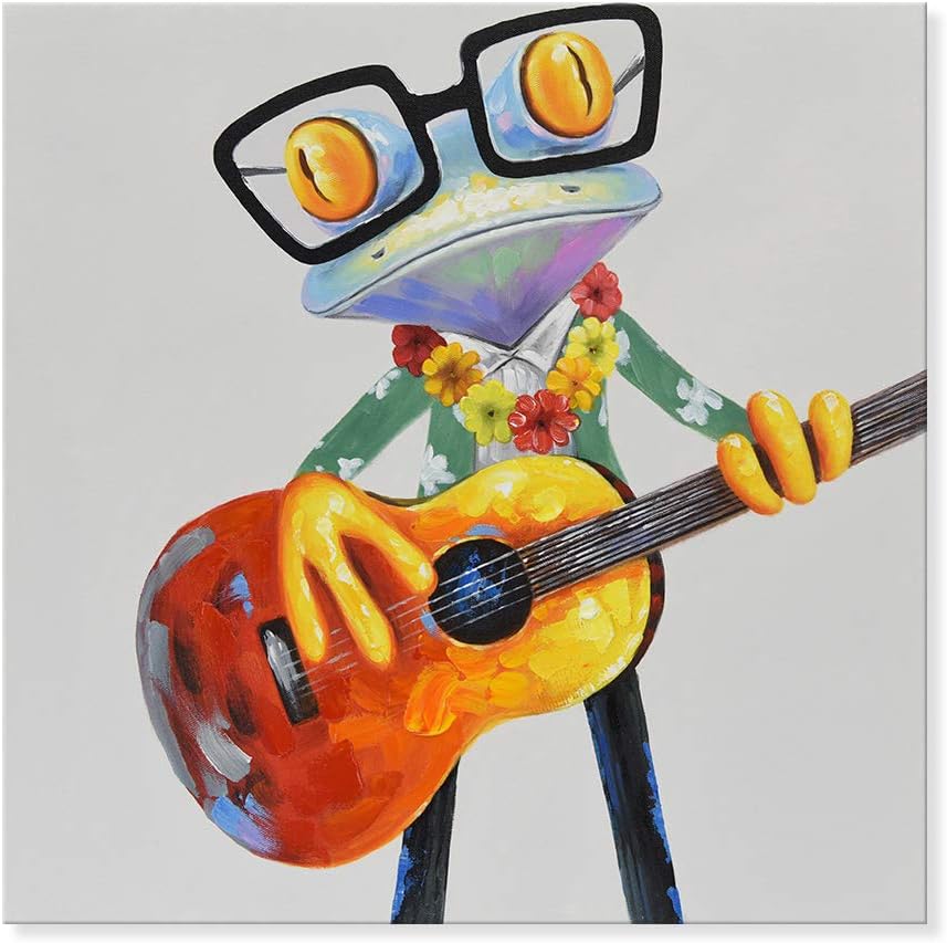 Modern Metal Canvas Wall Art — 12" — Frog And Guitar