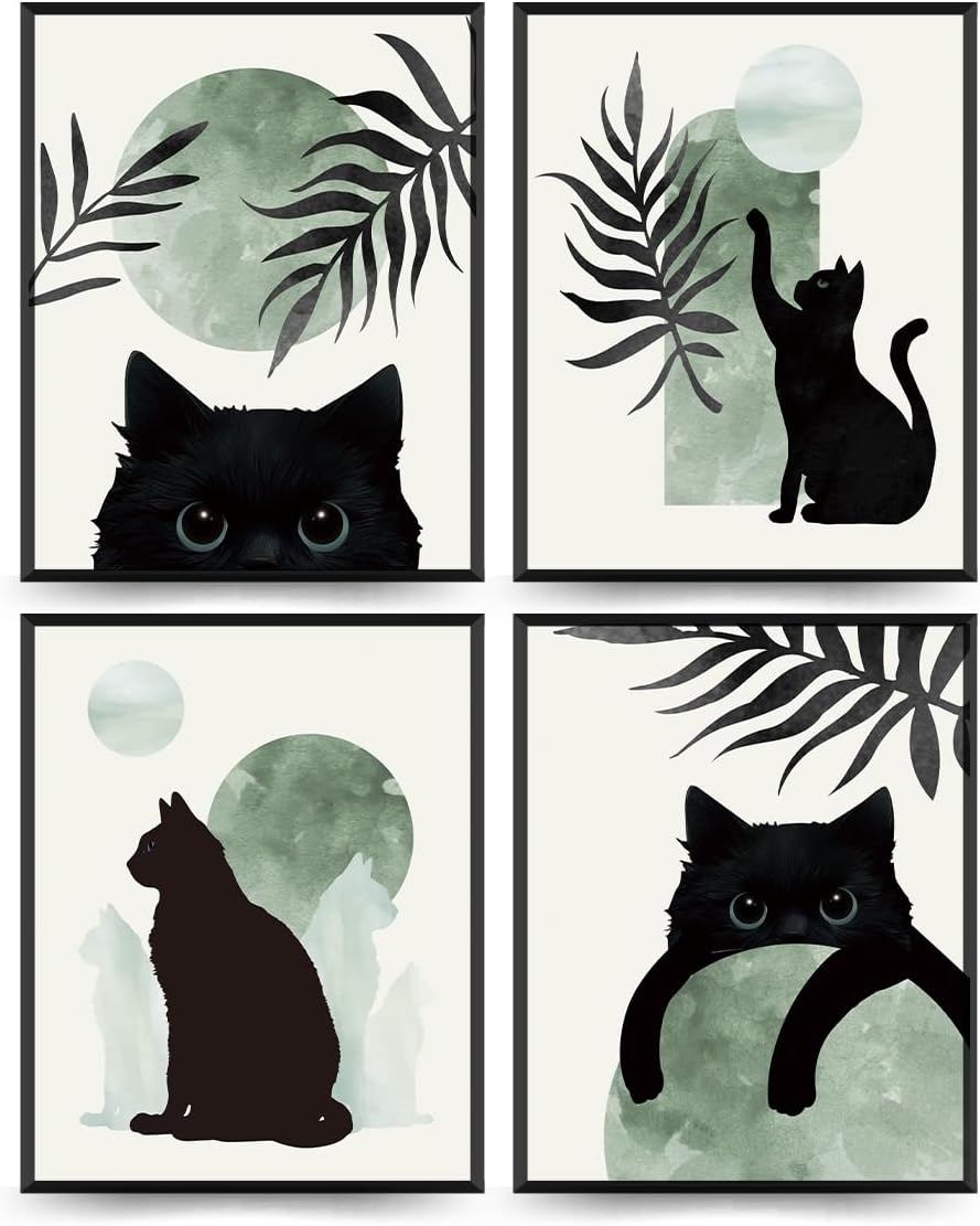 Unframed Farmhouse Black Wall Art — 10" — Cat - Sage Green