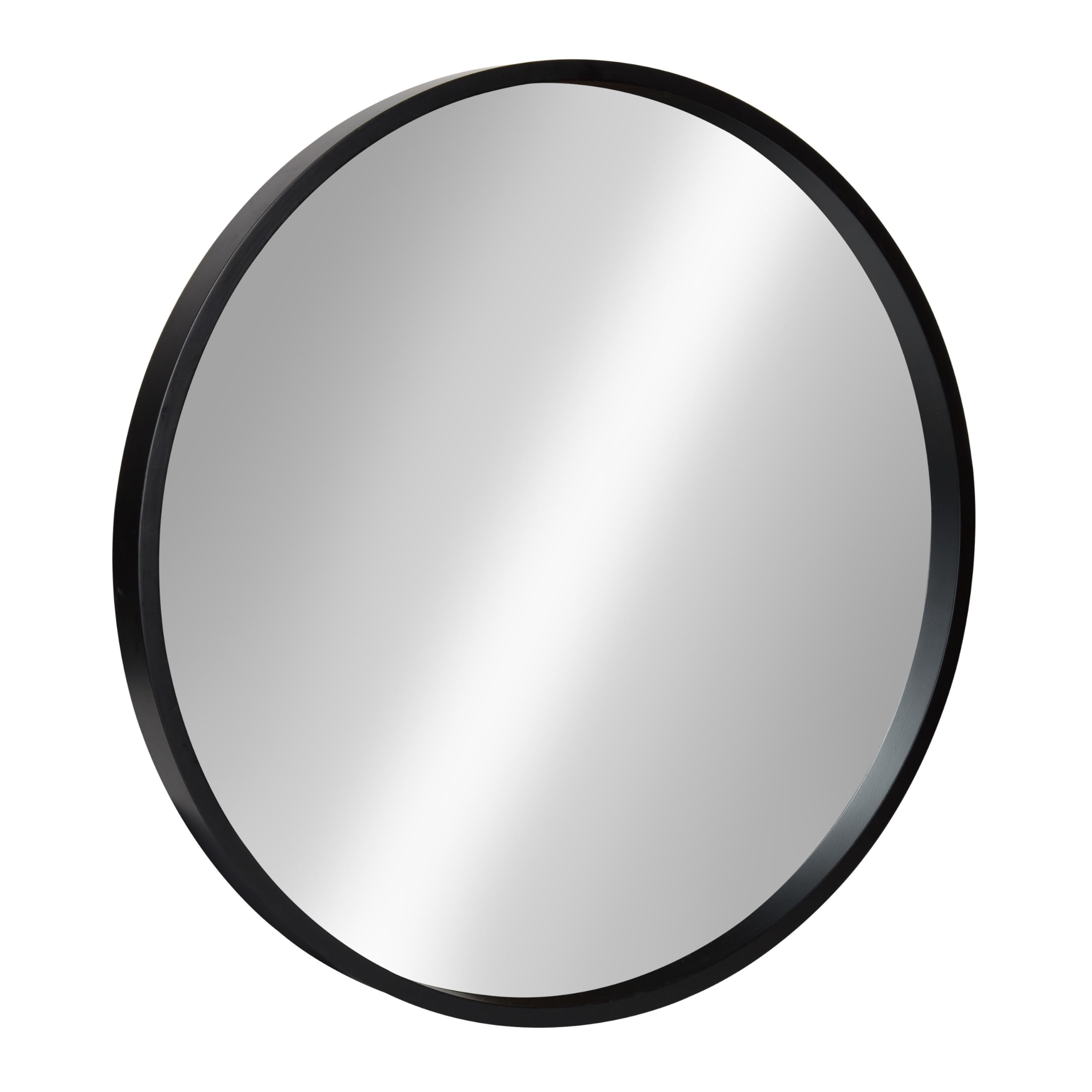 Round Modern Wood Wall Mirror — 21.6"