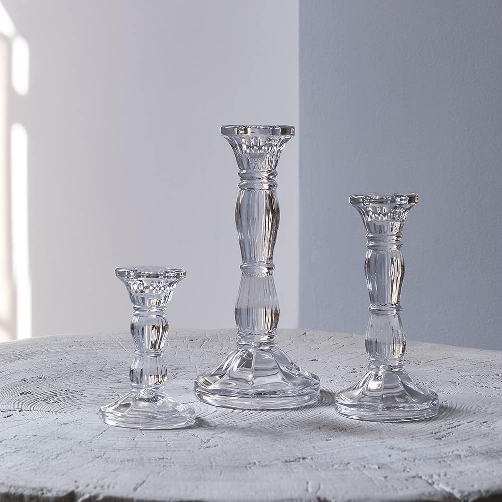 Modern Black Pillar Candle — Set of 3 — Glass-clear