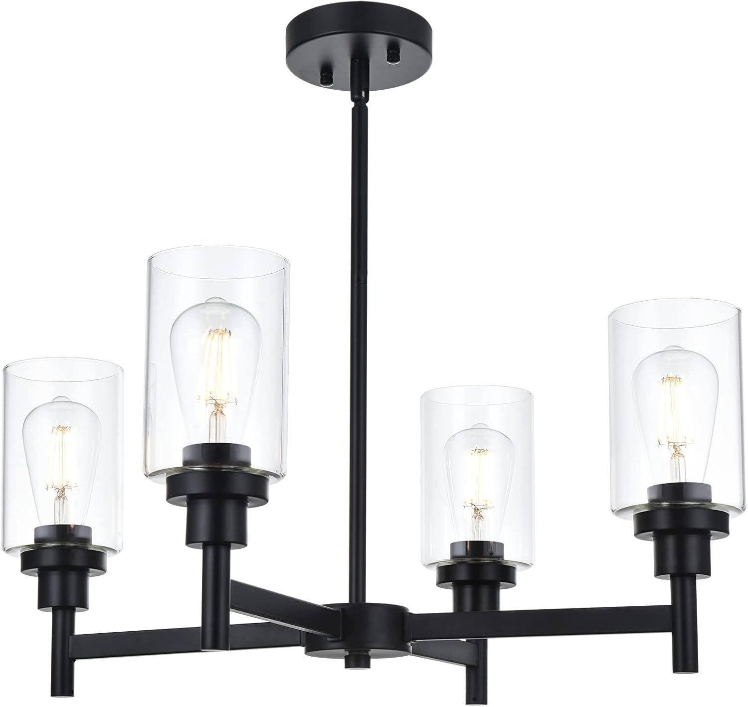 Modern Black Chandelier — 4-Light — Black