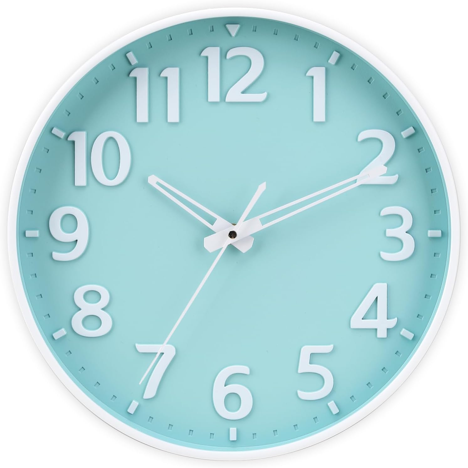 Battery Operated Modern Black Wall Clock — 12" — Mint Green