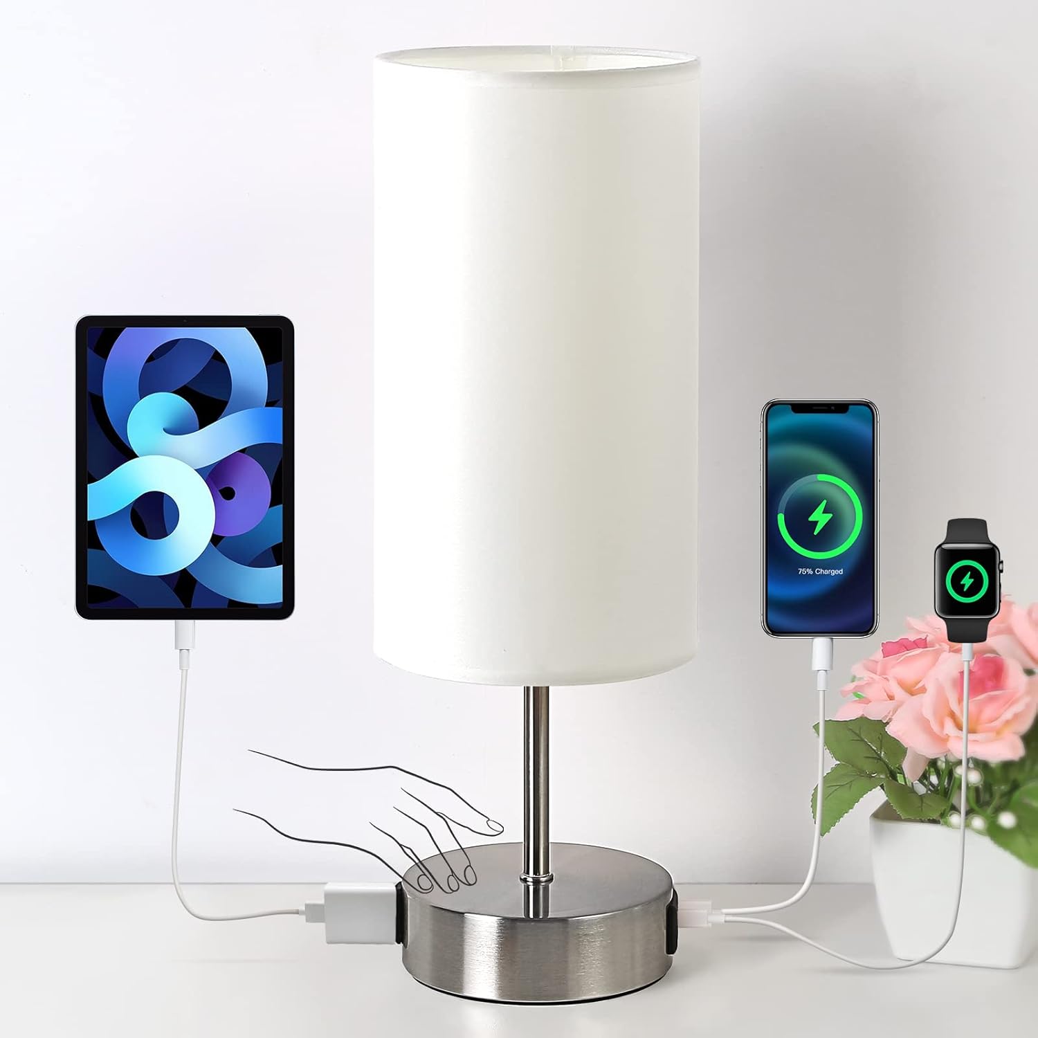 Dimmable Black Bedside Lamp — White