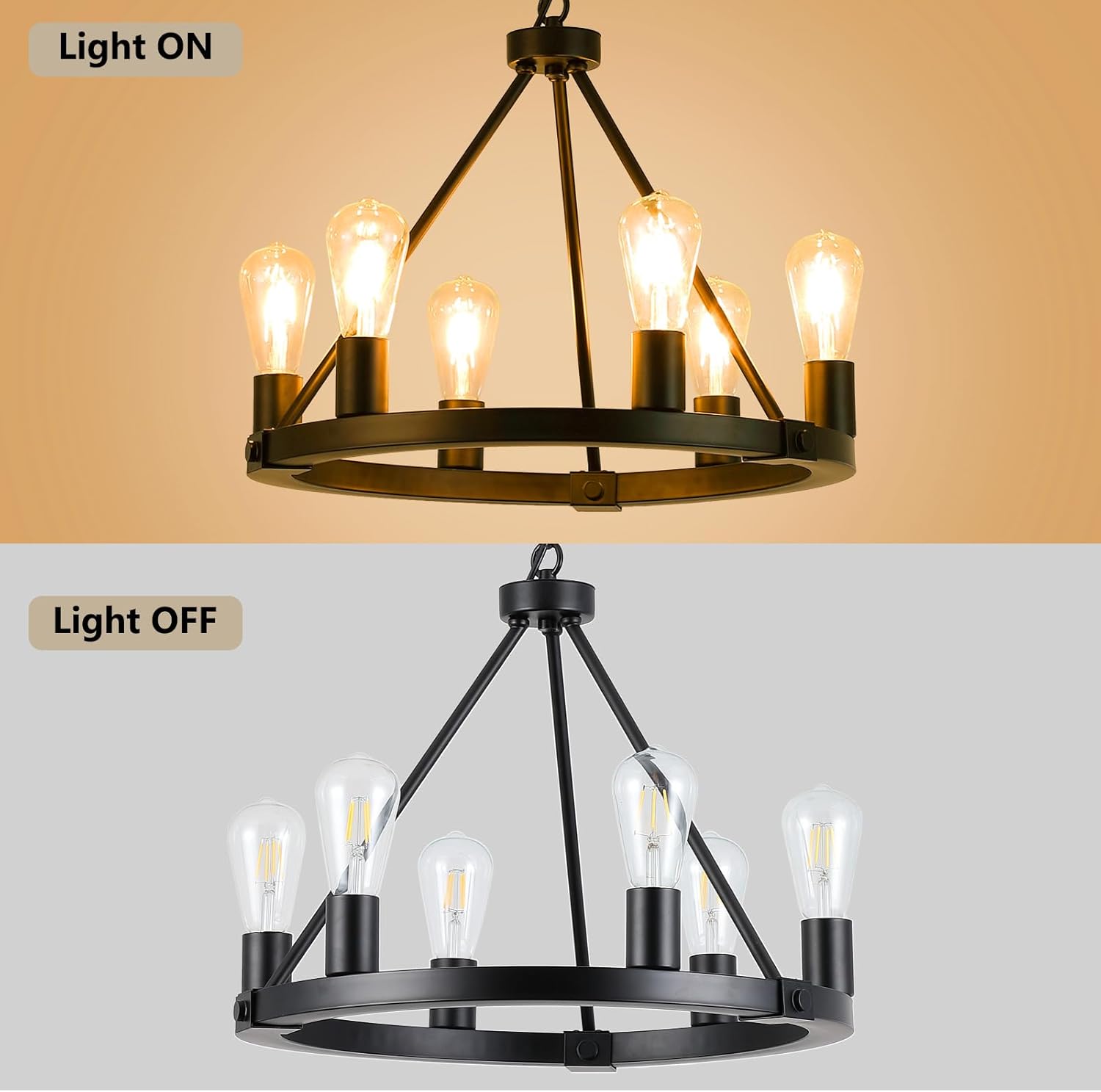 Farmhouse Black Chandelier — 6-Light - View 5