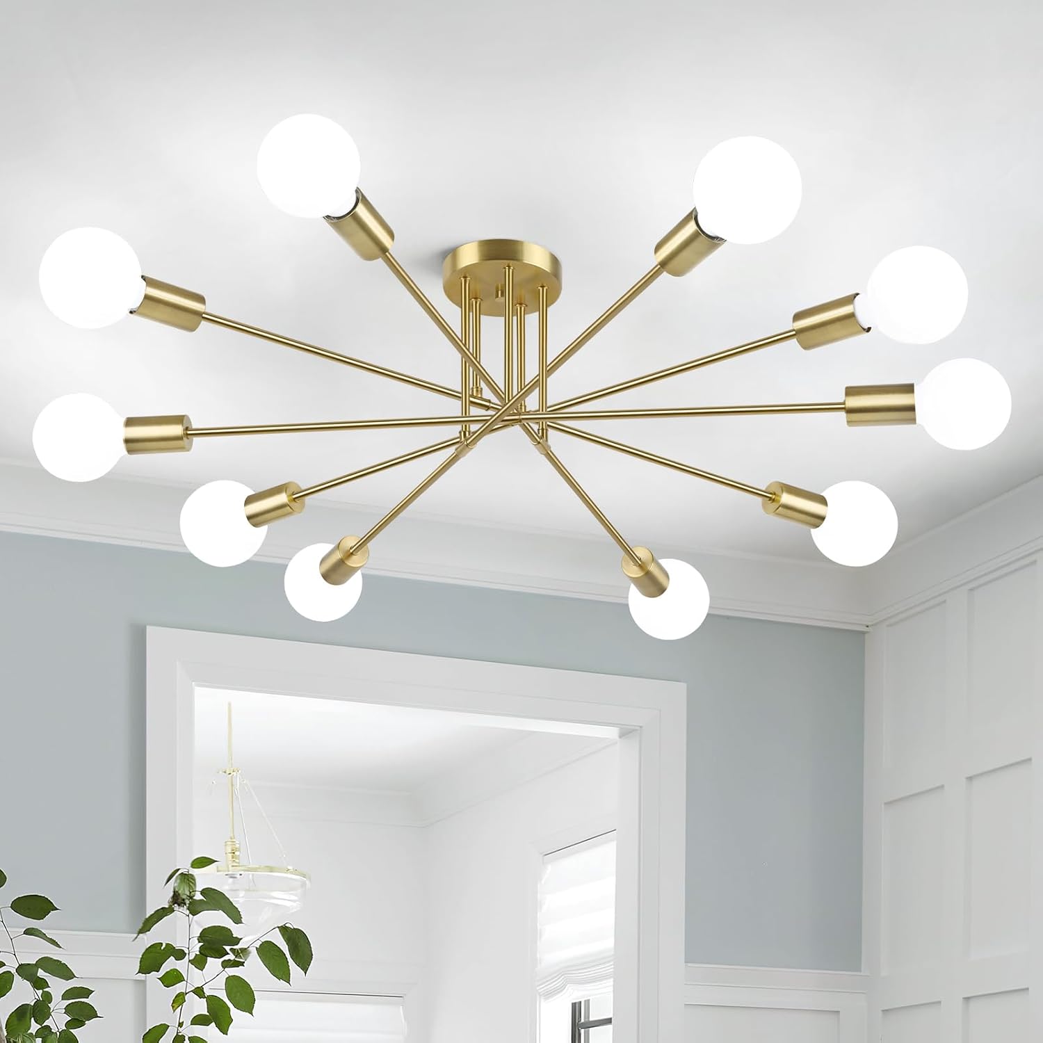 Modern Black Chandelier — 6-Light — Gold