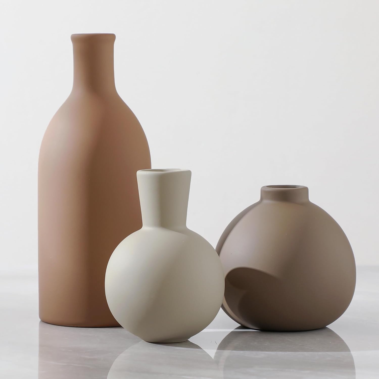 Farmhouse Brown Vase Set — Set of 3 — Brown