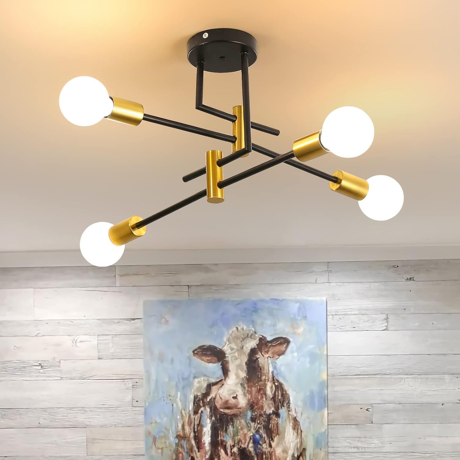 Luxe Black Chandelier — 6-Light — Black & Gold
