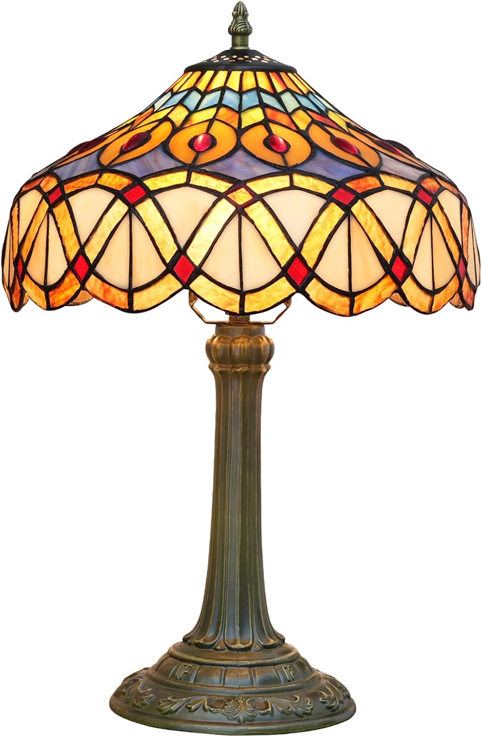 Vintage Blue Desk Lamp — 12" — Yellow Peacock Tail
