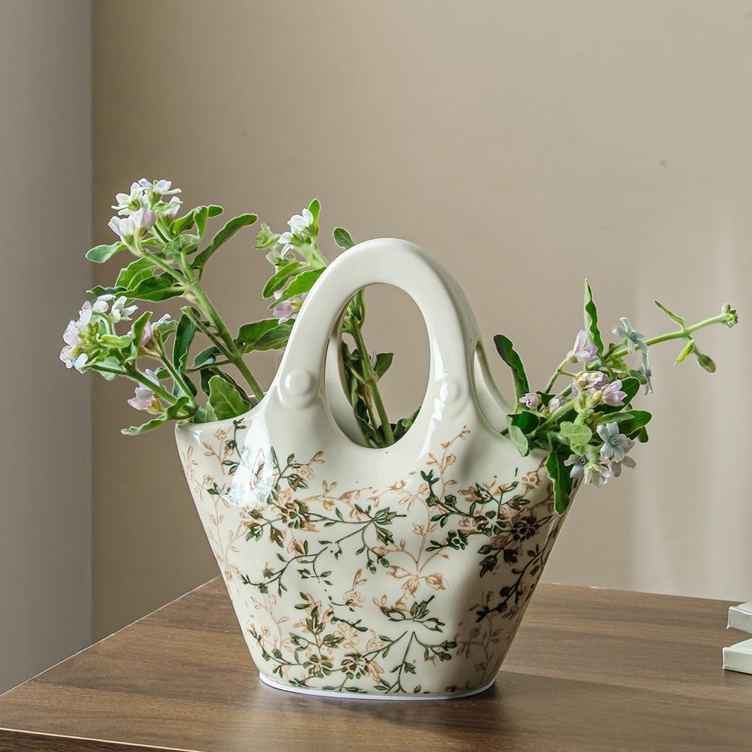 Vintage Farmhouse Beige Vase — 8" — 04-green and Beige