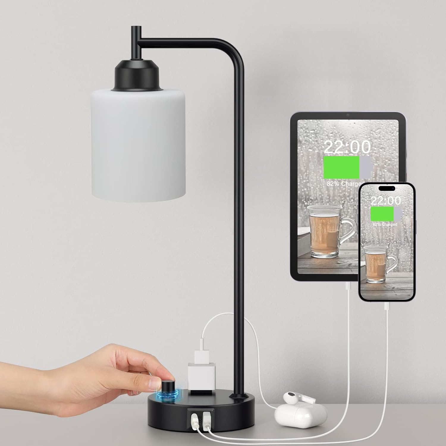 Dimmable Brown Nightstand Lamp — Opal