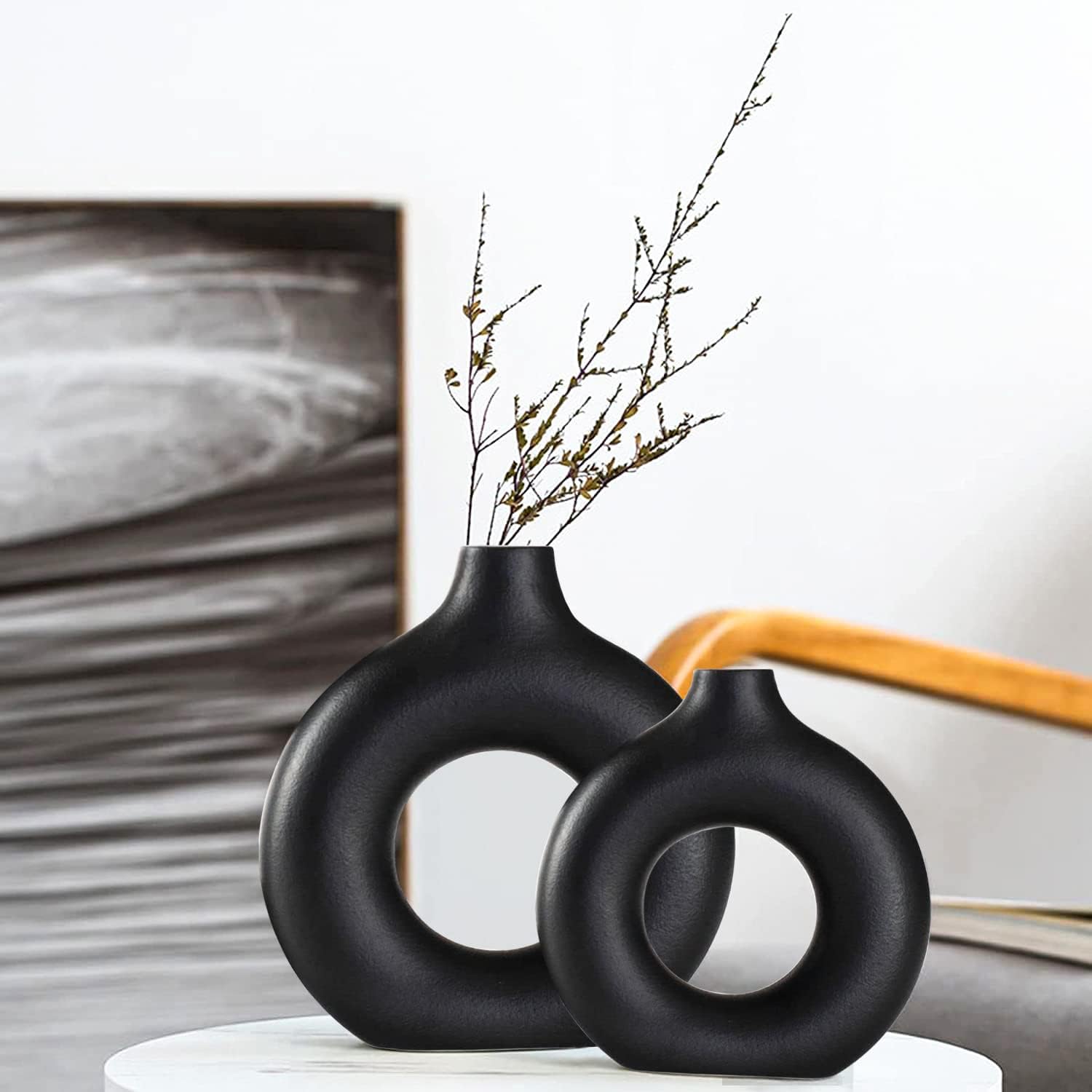 Round Boho Black Flower Vase — Black