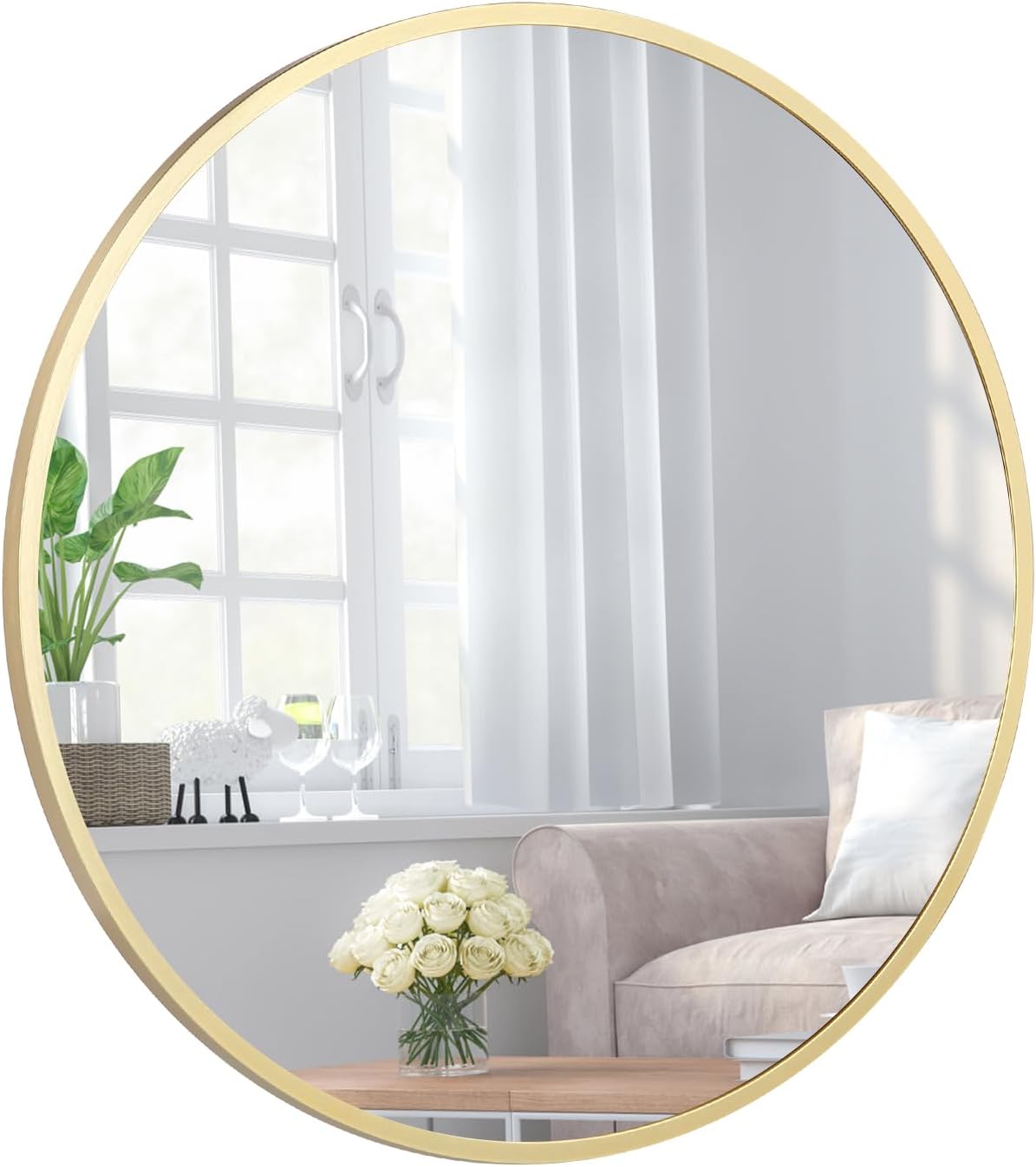 Round Farmhouse Black Wall Mirror — 30.1" — Gold