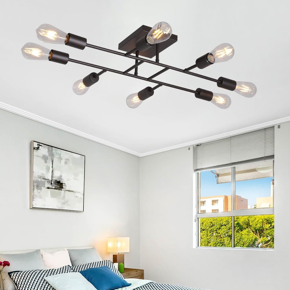 Mid-Century Black Chandelier — 8-Light — Oil-Rubbed Bronze
