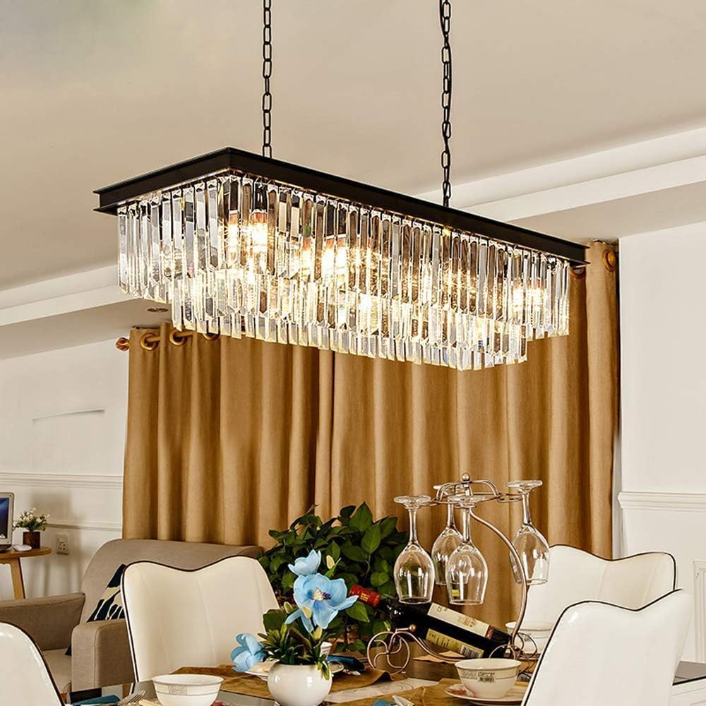 Rectangular Luxe Black Chandelier — 12-Light — Black