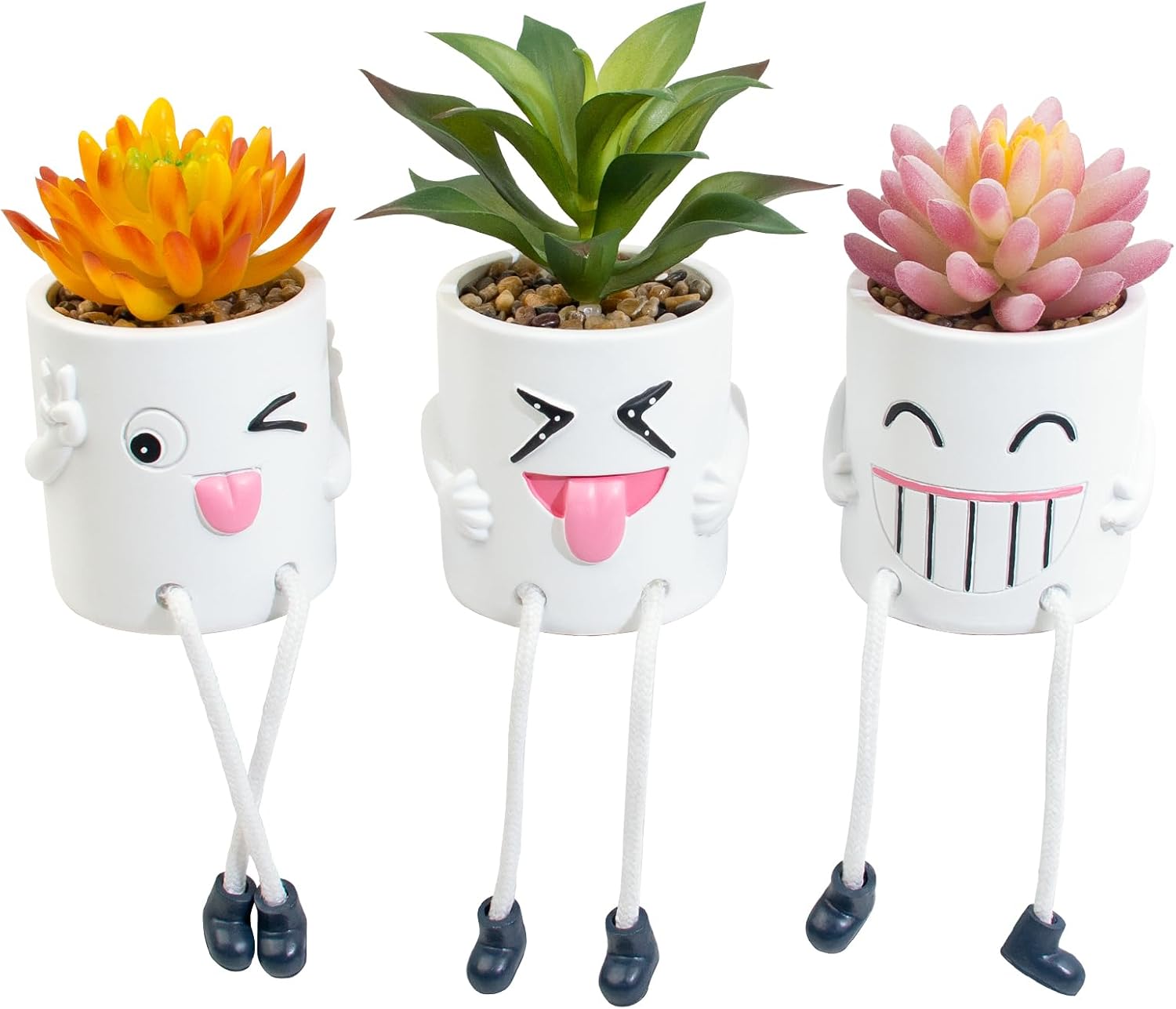 Green Faux Plant — 3set-white