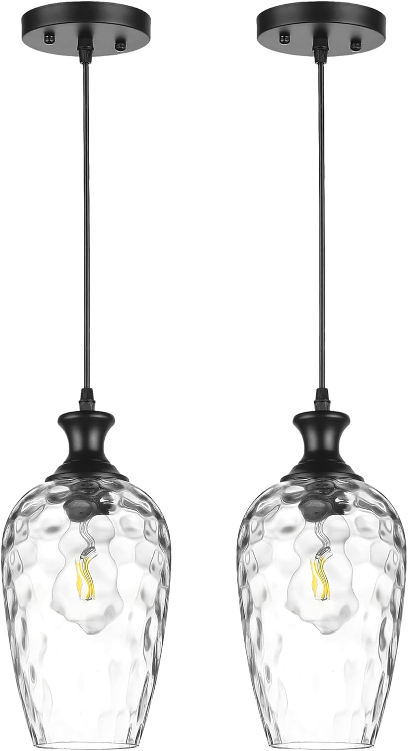 Farmhouse Black Pendant Light — 1-Light — Black + Clear Glass