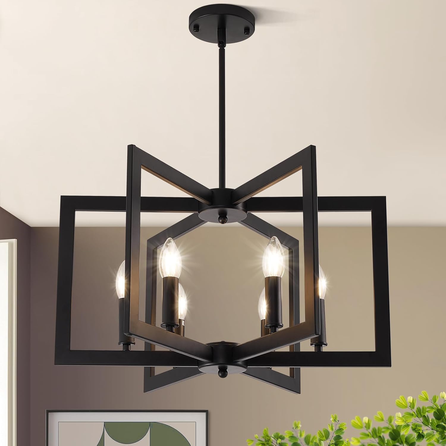 Farmhouse Black Chandelier — 6-Light — Matte Black-21.6"(No assembly required)